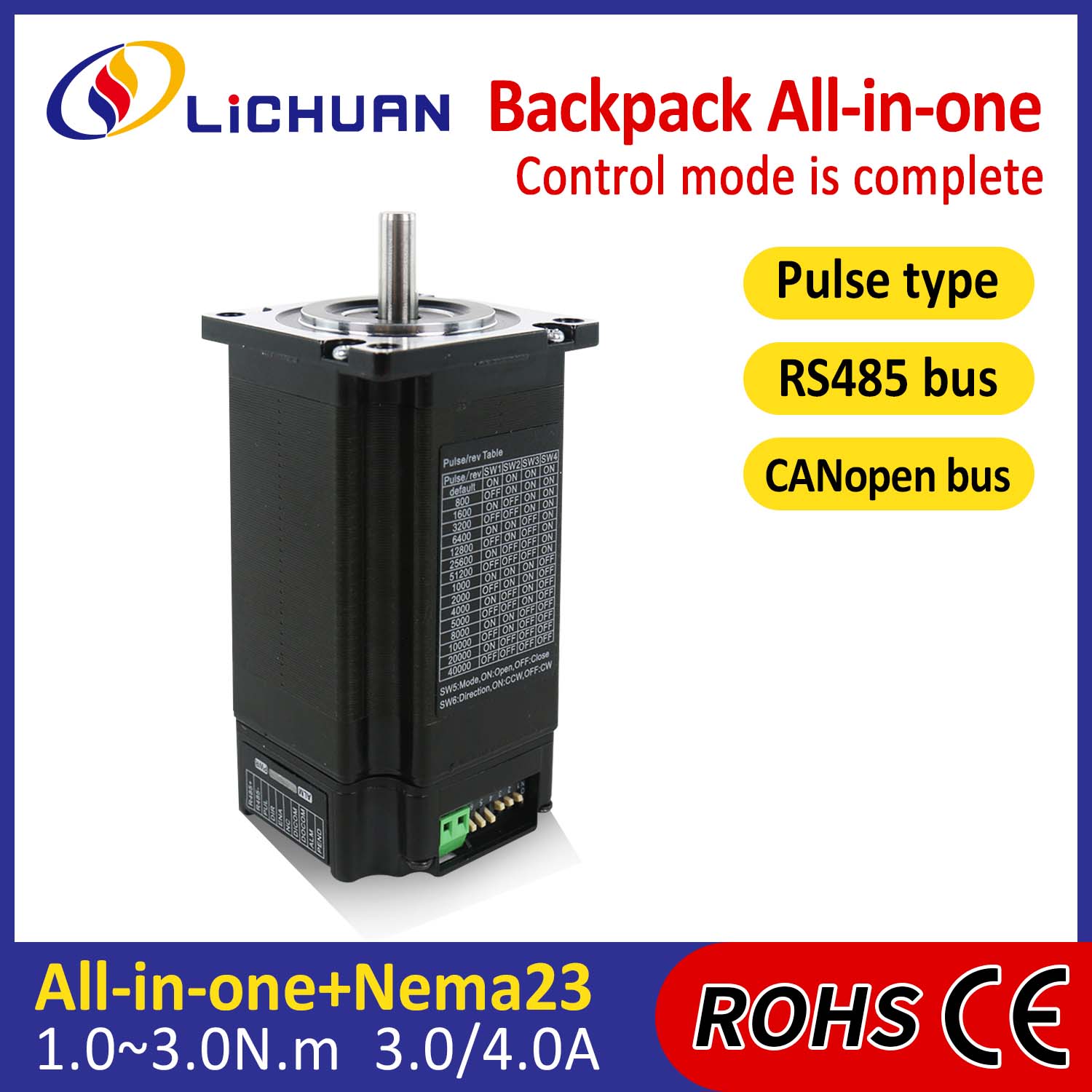 Uri ng Backpack NEMA23 Buksan ang loop-closed loop integrated stepper motor