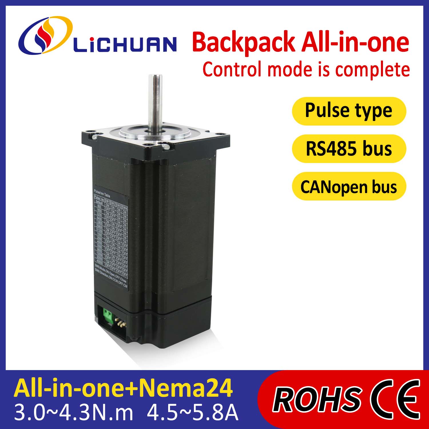 Uri ng Backpack NEMA24 Buksan ang loop-closed loop integrated stepper motor