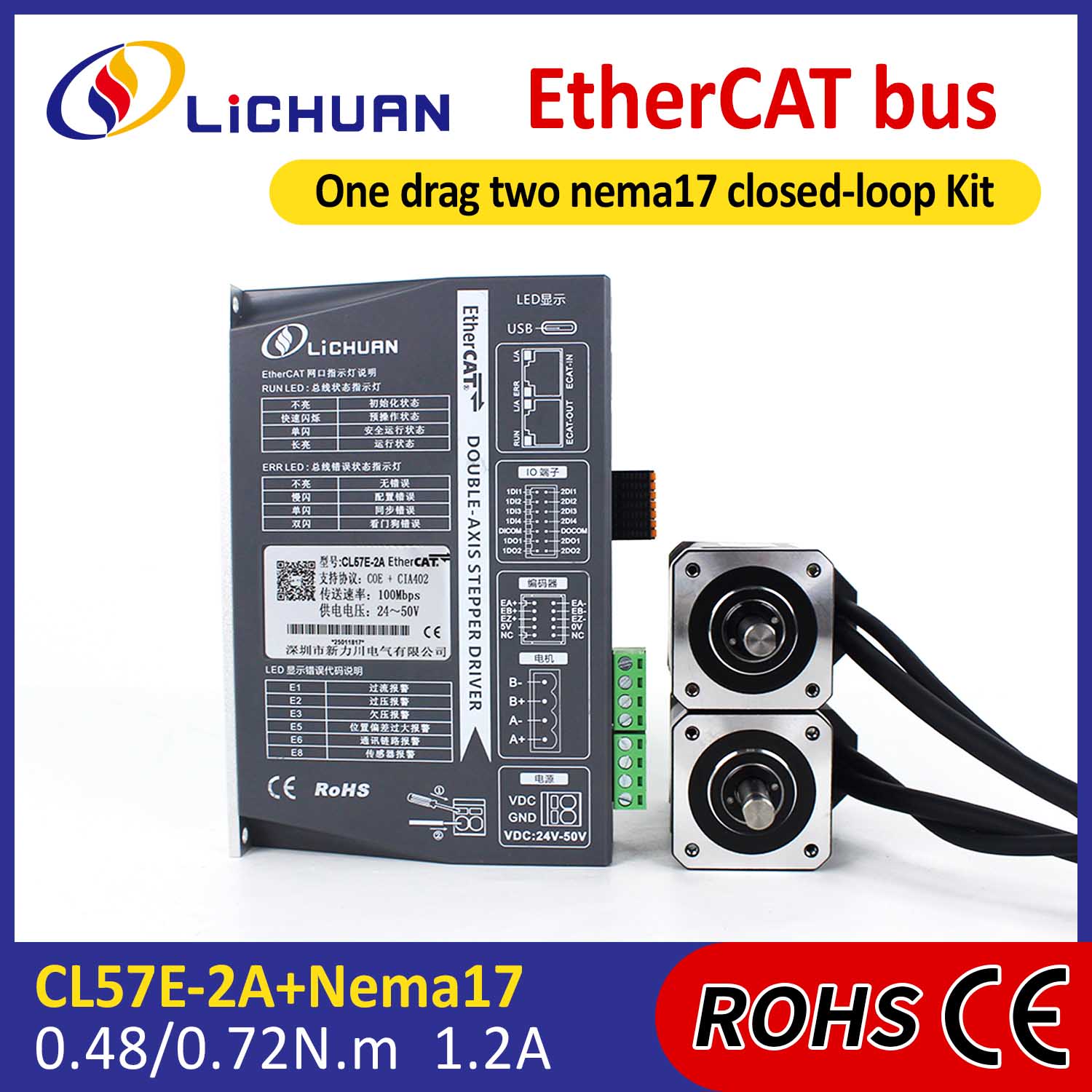 Ethercat 2Phase NEMA17 2-AXIS DC Sarado ang Mga driver ng motor ng Stepper Motor Kit