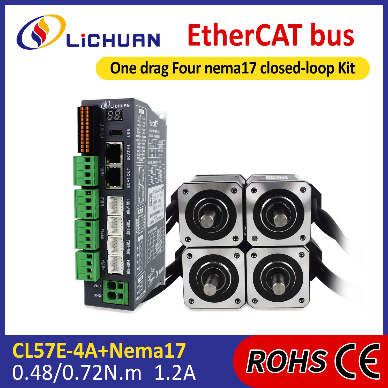 Ethercat 2Phase NEMA17 4-Axis DC Sarado na Mga driver ng motor ng Stepper ng Stepper