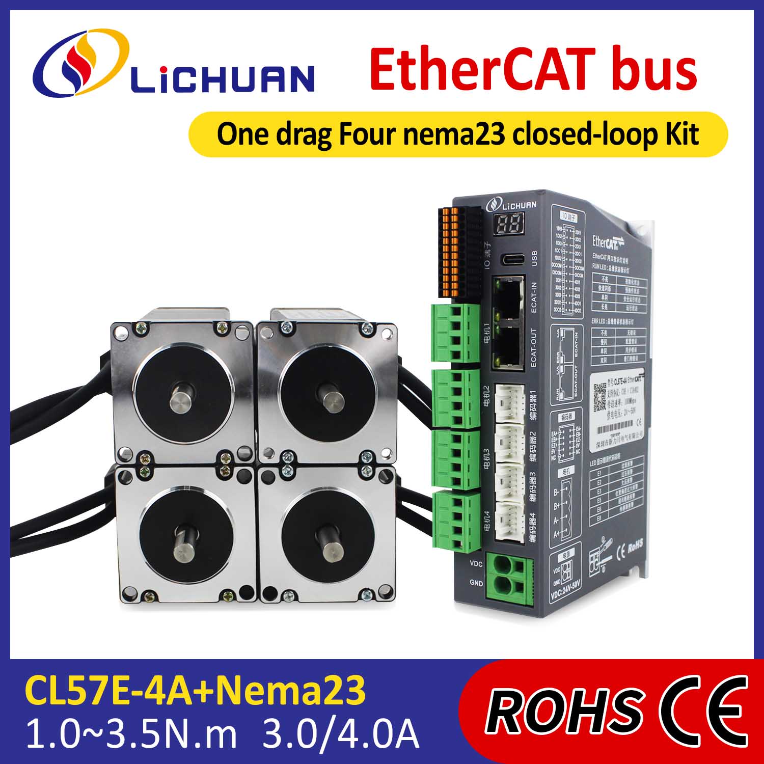 Ethercat 2Phase NEMA23 4-Axis DC Sarado na Mga driver ng motor ng Stepper ng Stepper