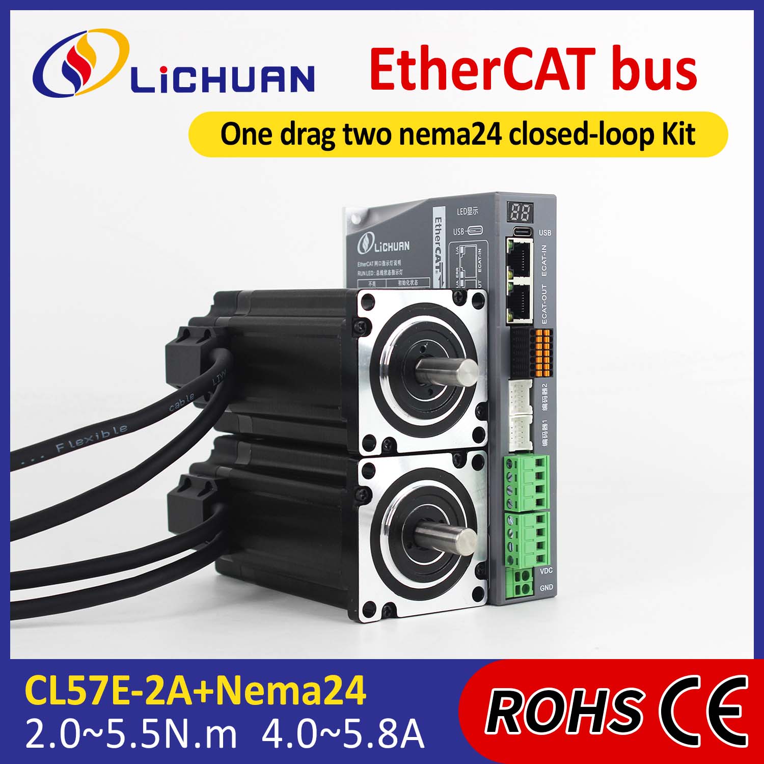 Ethercat 2Phase NEMA24 2-Axis DC Sarado na Mga driver ng motor ng Stepper ng Stepper