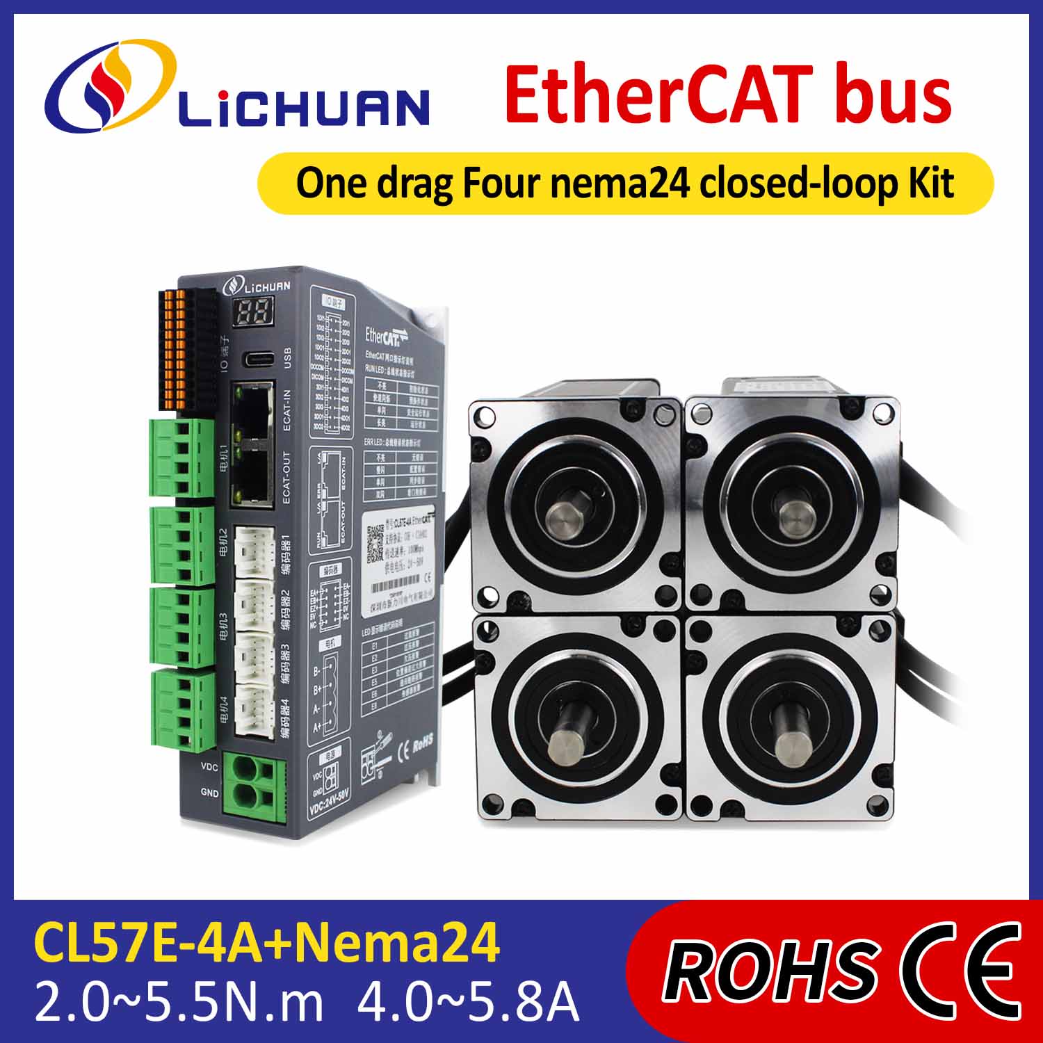 Ethercat 2Phase NEMA24 4-Axis DC Sarado na Mga driver ng motor ng Stepper ng Stepper